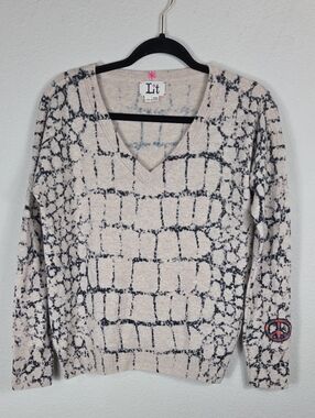 Label+Thread Abstract 100% Cashmere V Neck knit sweater Size Extra Small